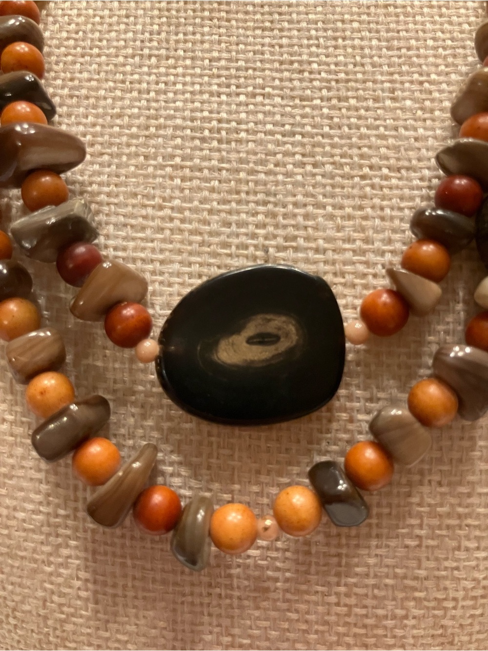RED JASPER, ABALONE, BLACK SHELL AND VARIOUS JASPER BEAD NECKLACE